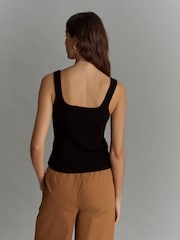 Black Linen Square Neck Vest - Image 4 of 7