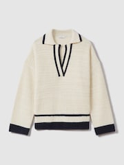 Reiss Cream/Navy Michaela Wool Blend Open Collar Jumper - Image 2 of 6