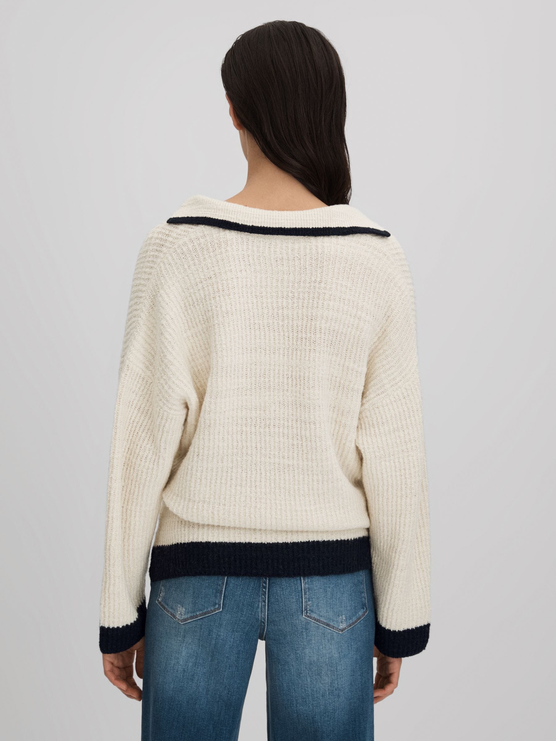Buy Reiss Cream/Navy Michaela Wool Blend Open Collar Jumper from