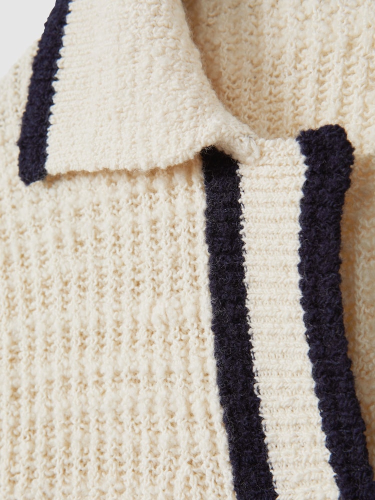 Reiss Cream/Navy Michaela Wool Blend Open Collar Jumper - Image 6 of 6