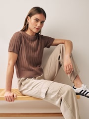 Brown Linen Blend T-Shirt - Image 1 of 5
