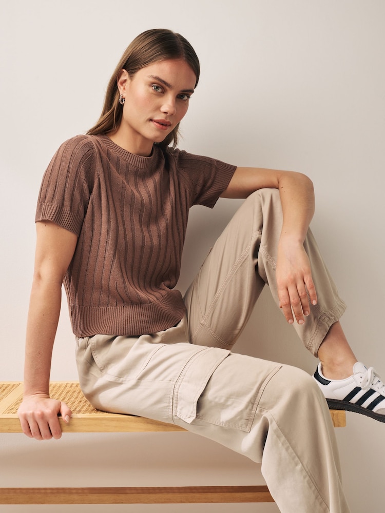 Brown Linen Blend T-Shirt - Image 1 of 5