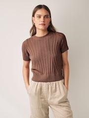 Brown Linen Blend T-Shirt - Image 2 of 5