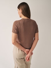Brown Linen Blend T-Shirt - Image 3 of 5