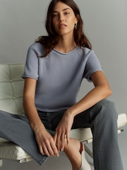 Lilac Purple 100% Cotton Roll Edge Knitted T-Shirt - Image 1 of 6