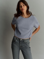 Lilac Purple 100% Cotton Roll Edge Knitted T-Shirt - Image 2 of 6