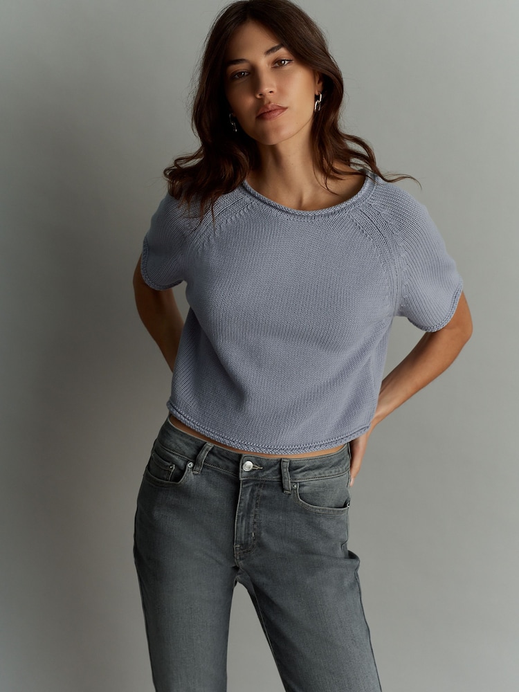 Lilac Purple 100% Cotton Roll Edge Knitted T-Shirt - Image 2 of 6