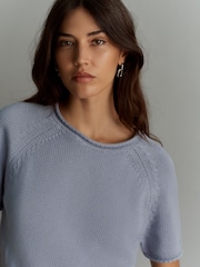 Lilac Purple 100% Cotton Roll Edge Knitted T-Shirt - Image 4 of 6