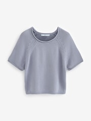 Lilac Purple 100% Cotton Roll Edge Knitted T-Shirt - Image 5 of 6