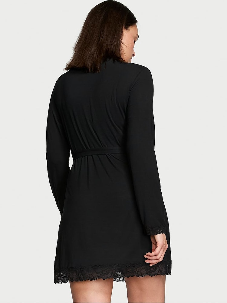 Victoria's Secret Black Modal Lace Trim Robe - Image 2 of 3 Victoria's Secret Black Modal Lace Trim Robe - Image 2 of 3