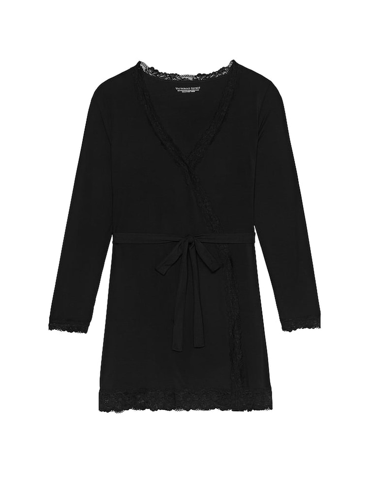 Victoria's Secret Black Modal Lace Trim Robe - Image 3 of 3 Victoria's Secret Black Modal Lace Trim Robe - Image 3 of 3