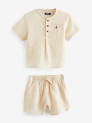 Neutral Short Sleeves 100% Cotton Shirt And Shorts Set (3mths-7yrs) - Image 1 of 3