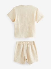 Neutral Short Sleeves 100% Cotton Shirt And Shorts Set (3mths-7yrs) - Image 2 of 3