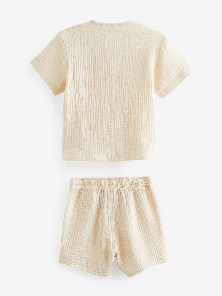 Neutral Short Sleeves 100% Cotton Shirt And Shorts Set (3mths-7yrs) - Image 2 of 3