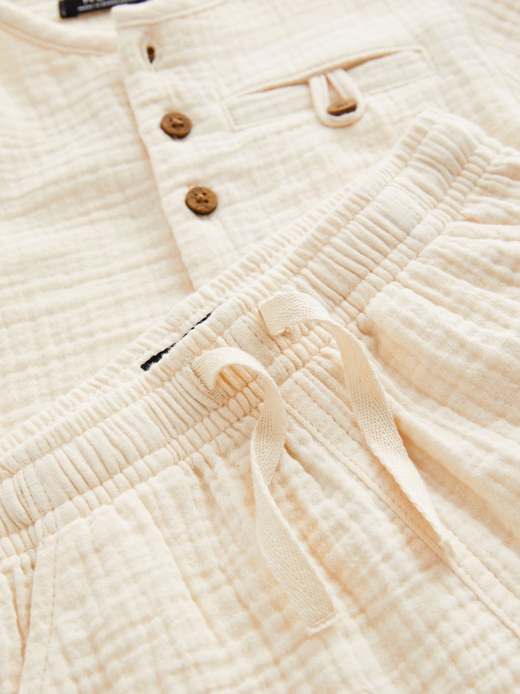 Neutral Short Sleeves 100% Cotton Shirt And Shorts Set (3mths-7yrs) - Image 3 of 3