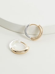 Lauren Ralph Lauren Gold Two Tone Huggie Hoop Earrings - Image 2 of 5