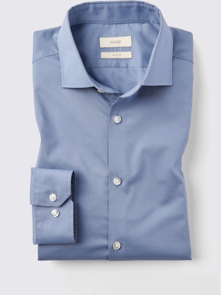 MOSS Mid Blue Slim Stretch Shirt - Image 4 of 5
