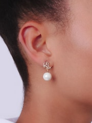Lauren Ralph Lauren Gold & Crystal Logo Pearl Drop Earrings - Image 3 of 4
