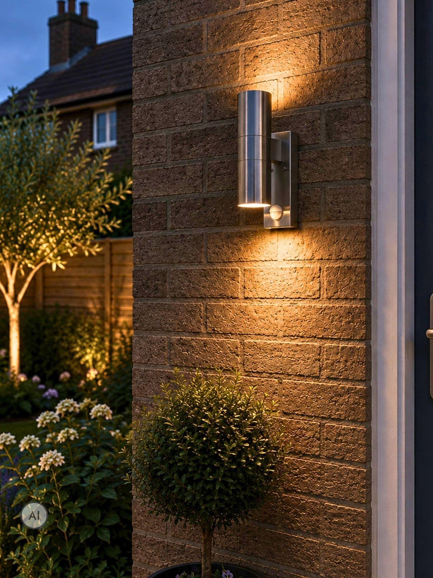Eglo Riga 5 LED Sensor Outdoor Wall Lamp | 2-Flame Exterior Light in Silver Stainless Steel and Glass, Incl. Motion Detector, IP44 - Image 2