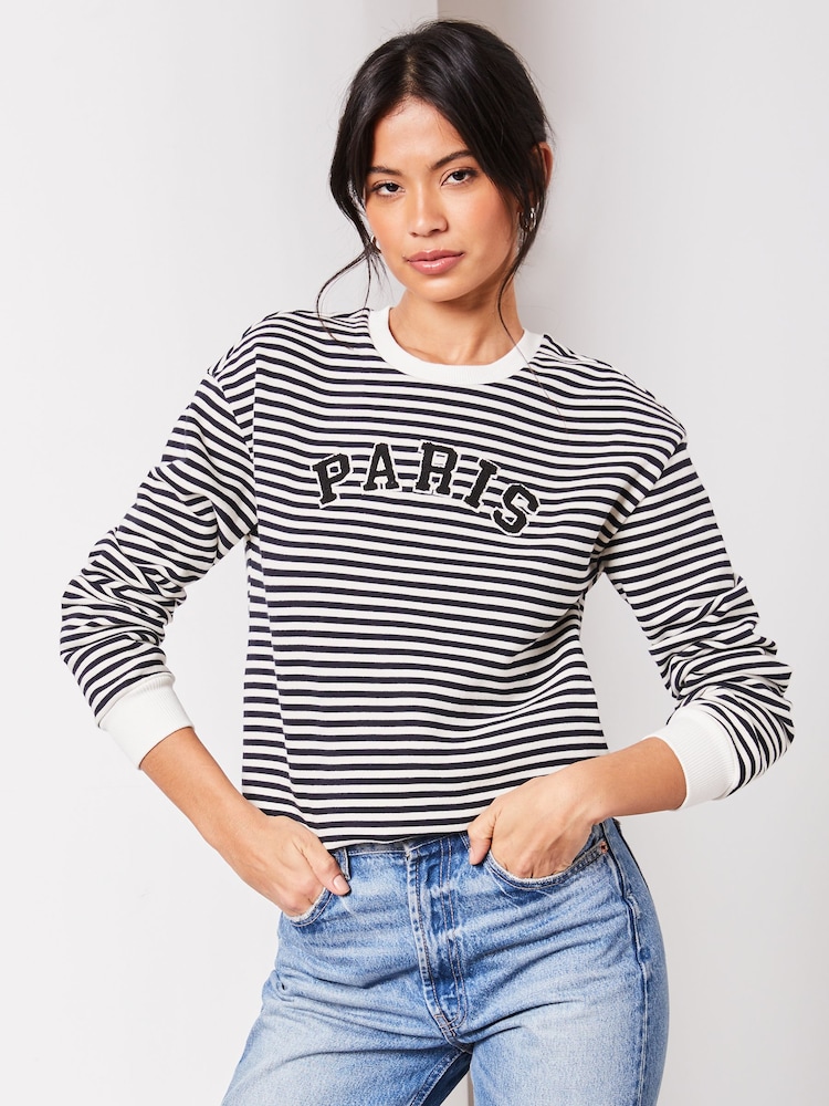 Lipsy Black/White Round Neck Sweatshirt - Image 1 of 4