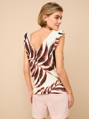 Ecru Linen Blend Ruffle Sleeve Top - Image 4 of 5