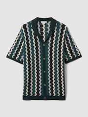 Reiss Green Multi Waves Knitted Cuban Collar Shirt - Image 2 of 6