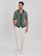 Reiss Green Multi Waves Knitted Cuban Collar Shirt - Image 3 of 6