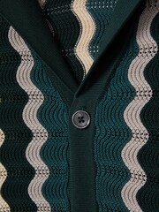 Reiss Green Multi Waves Knitted Cuban Collar Shirt - Image 6 of 6