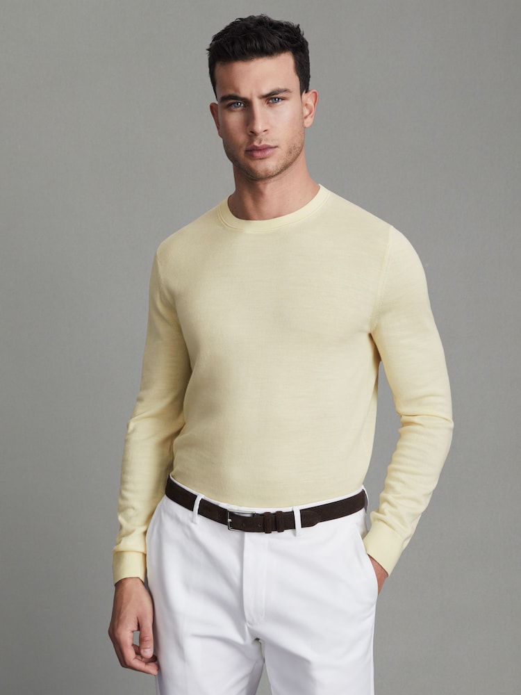 Reiss Buttermilk Yellow Wessex Merino Wool Crew Neck Jumper - Image 1 of 5
