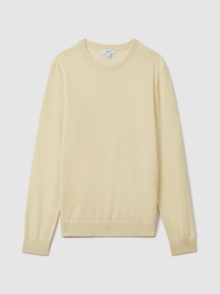 Reiss Buttermilk Yellow Wessex Merino Wool Crew Neck Jumper - Image 2 of 5
