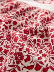 Red Spliced Print Textured Maxi Skirt With Crochet Trim - Image 7 of 7