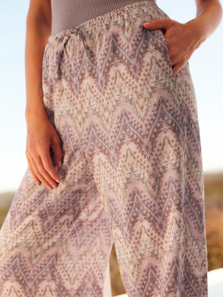 Lilac Purple Tie Waist Wide Leg Trousers with Linen - Image 2 of 7