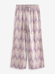 Lilac Purple Tie Waist Wide Leg Trousers with Linen - Image 3 of 7