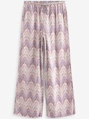 Lilac Purple Tie Waist Wide Leg Trousers with Linen - Image 6 of 7