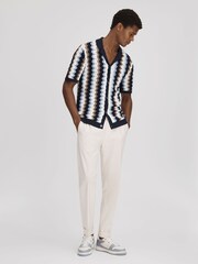 Reiss Blue Multi Waves Knitted Cuban Collar Shirt - Image 3 of 7