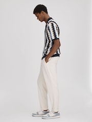 Reiss Blue Multi Waves Knitted Cuban Collar Shirt - Image 5 of 7