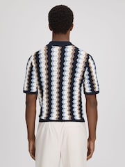 Reiss Blue Multi Waves Knitted Cuban Collar Shirt - Image 6 of 7