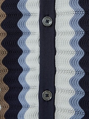 Reiss Blue Multi Waves Knitted Cuban Collar Shirt - Image 7 of 7