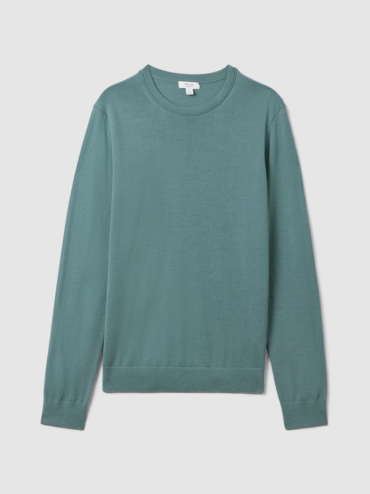 Reiss Ocean Green Wessex Merino Wool Crew Neck Jumper - Image 2 of 6