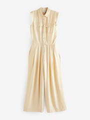 Cream Button Front Textured Wide Leg Jumpsuit - Image 5 of 6