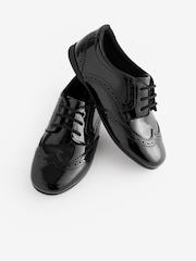 Black Patent Standard Fit (F) Leather Brogue Lace-Up School Shoes - Image 3 of 8