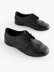 Matt Black Standard Fit (F) Leather Brogue Lace-Up School Shoes - Image 1 of 7