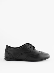 Matt Black Standard Fit (F) Leather Brogue Lace-Up School Shoes - Image 2 of 7