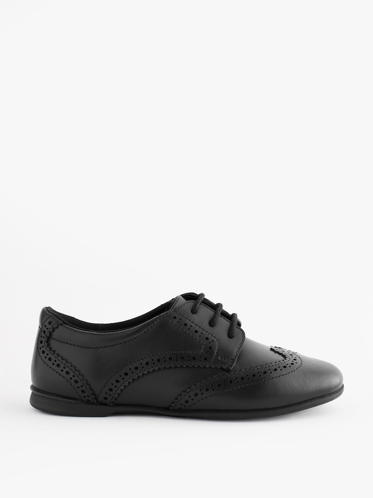 Matt Black Standard Fit (F) Leather Brogue Lace-Up School Shoes - Image 2 of 7