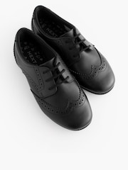 Matt Black Standard Fit (F) Leather Brogue Lace-Up School Shoes - Image 3 of 7