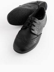 Matt Black Standard Fit (F) Leather Brogue Lace-Up School Shoes - Image 5 of 7