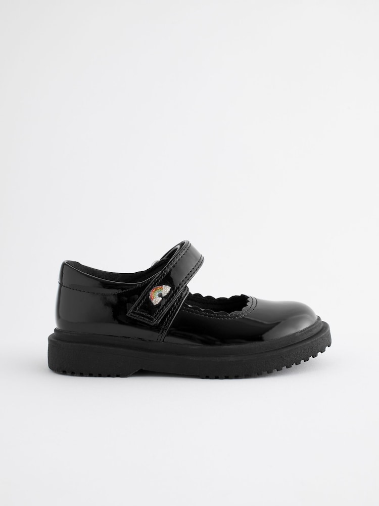 Black Patent Rainbow Chunky Mary Jane School Shoes - Image 2 of 9