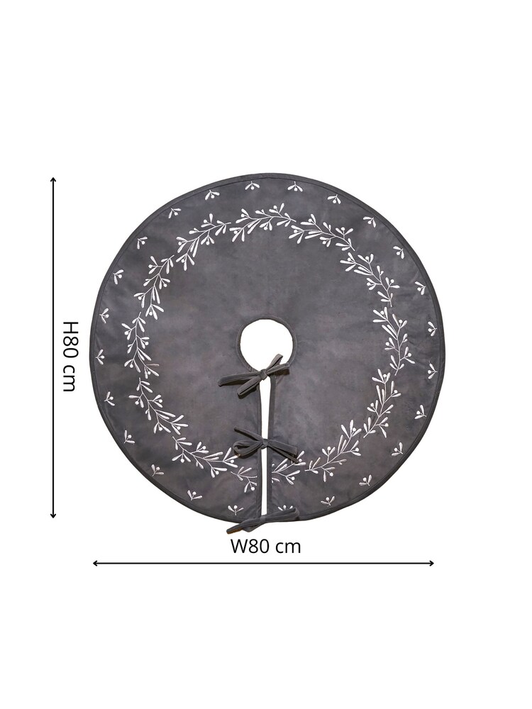 Ivyline Grey Christmas Velvet Mistletoe Tree Skirt - Image 2 of 4