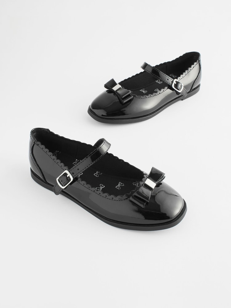 Black Patent Bow Mary Jane School Shoes - Image 1 of 7