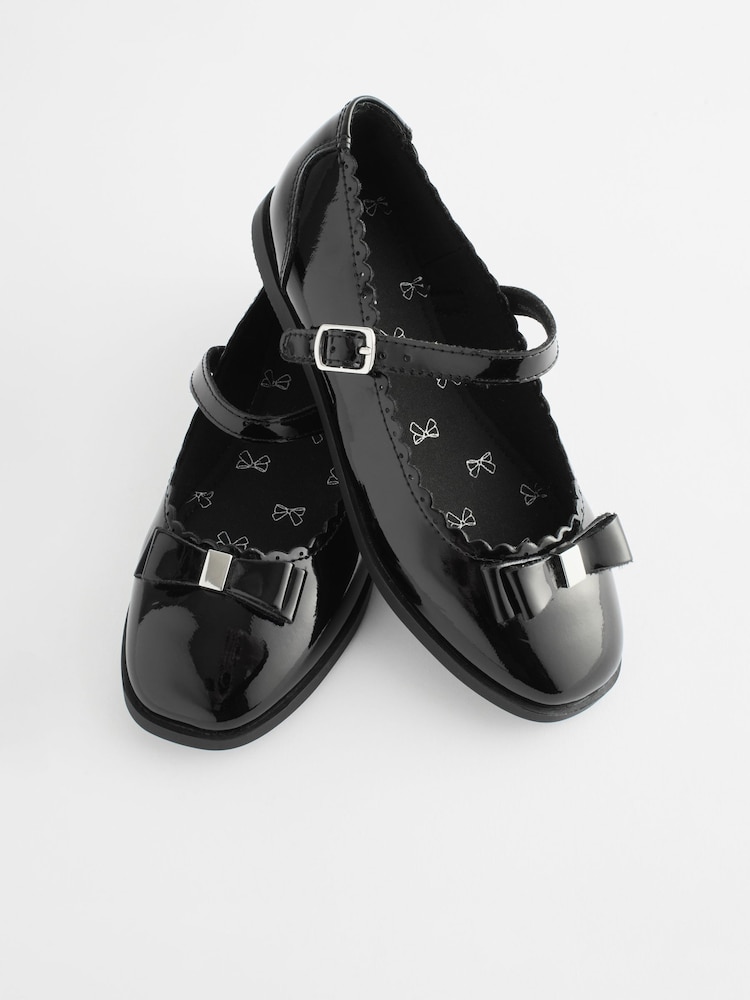 Black Patent Bow Mary Jane School Shoes - Image 2 of 7